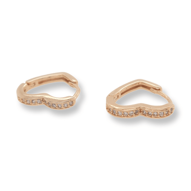 Gold CZ Heart Hoop Earrings